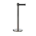 Montour Line Retractable Belt Rolling Stanchion, 2.5ft Sat.Steel Post  9ft. Black ME630-SS-BK-90